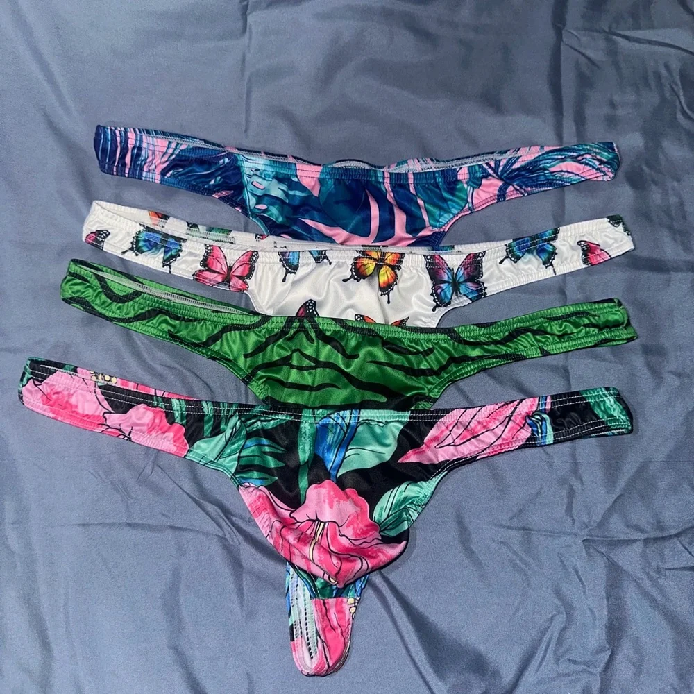 Men's Floral & Butterfly Print Thong - Green, White, Blue, Pink Options